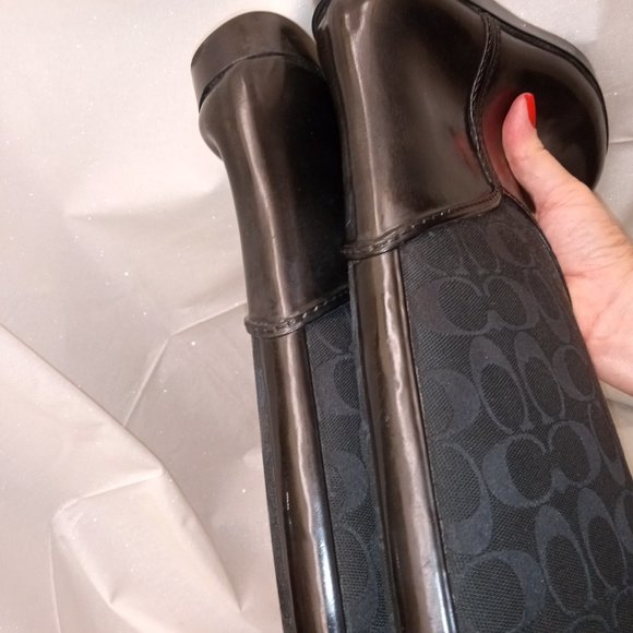 * COACH, Trist, Signature Black Grey Boots Rainboots Rubber Canvas Size 9 - Picture 9 of 13